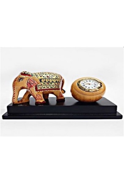 Wooden Clock with Elephant Statue
